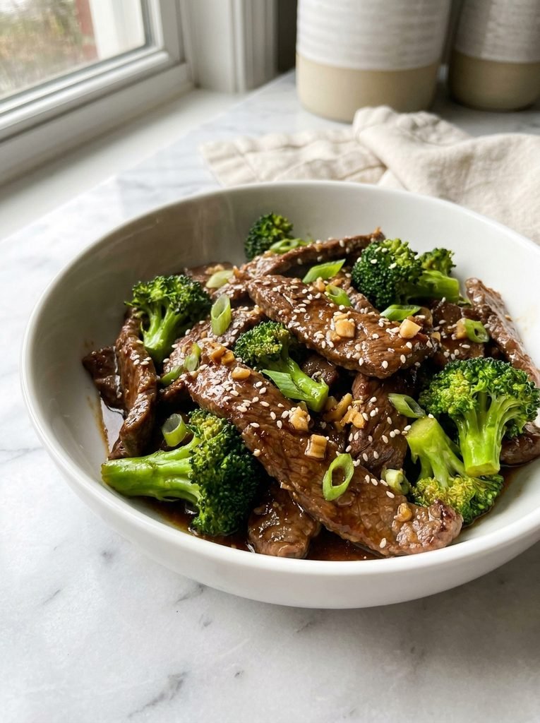 Beef and broccoli stir-fry with tender beef and glossy savory sauce