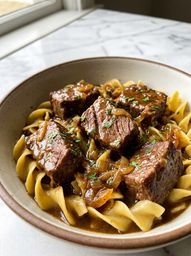 Tender beef and noodles with rich homemade gravy