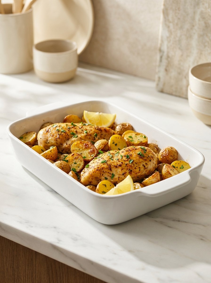 Easy chicken and potatoes recipe with roasted potatoes