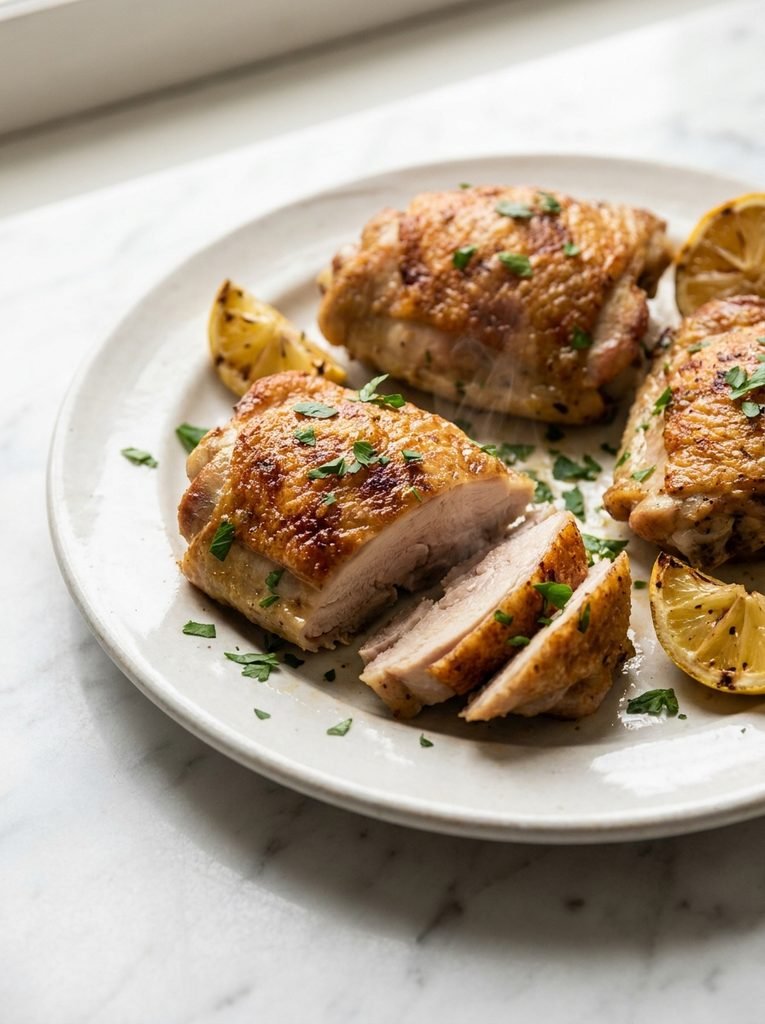 Crispy baked chicken thighs with juicy tender chicken