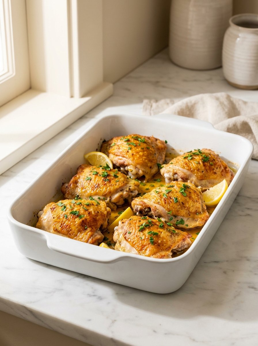 Crispy baked chicken thighs with golden skin