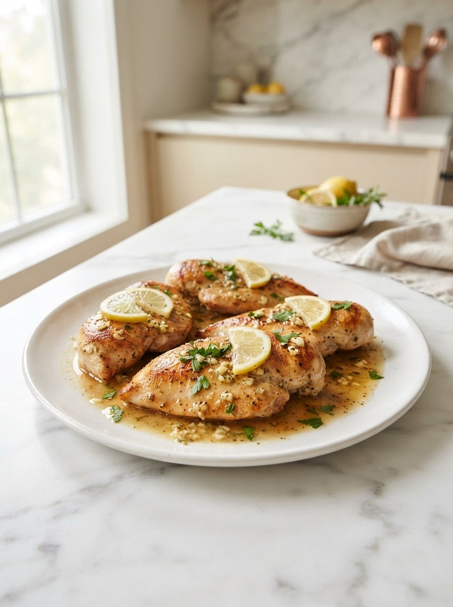 Lemon garlic chicken with tender chicken breasts and bright lemon sauce