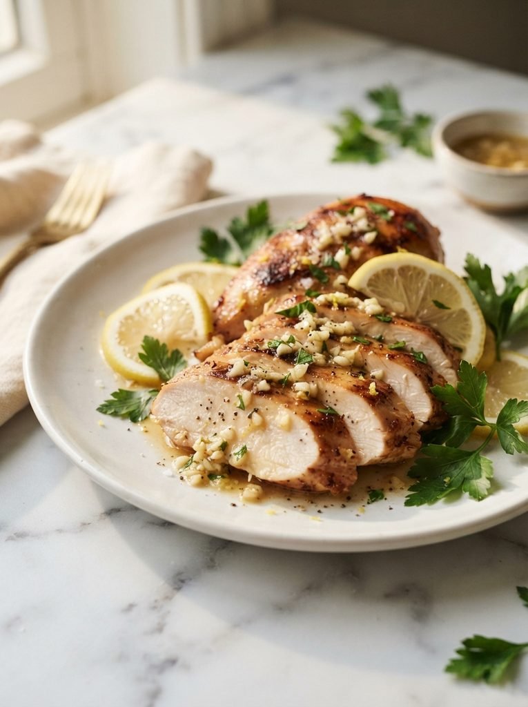 Lemon garlic chicken with juicy chicken and fresh lemon garlic sauce