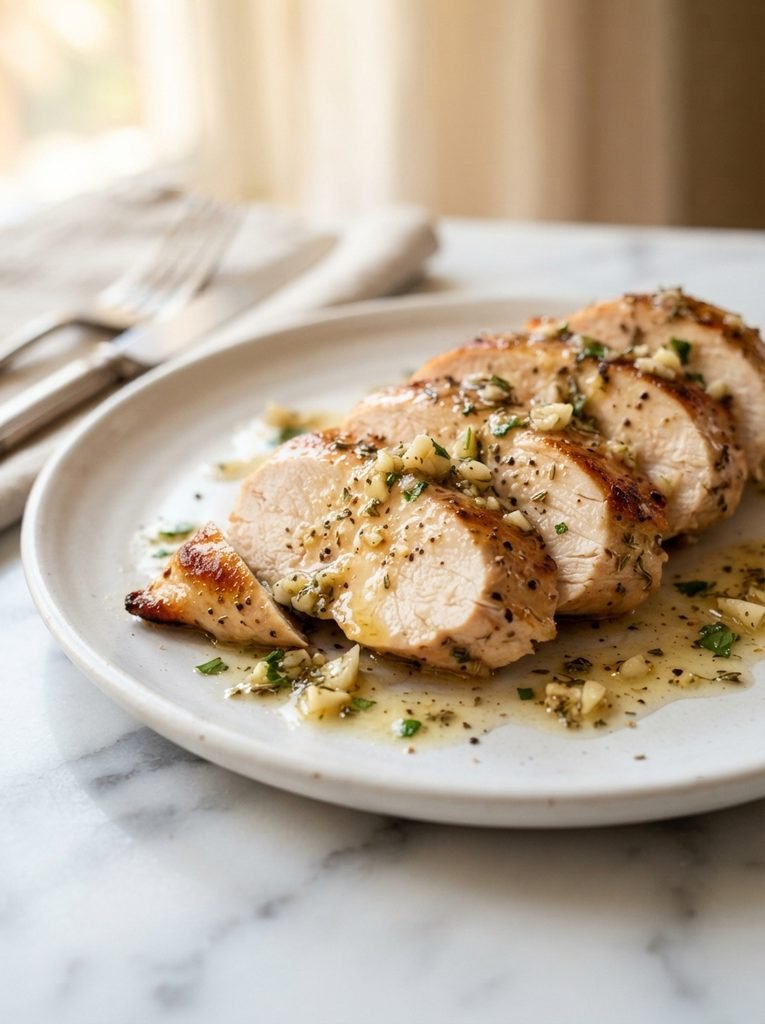 Easy garlic butter chicken skillet with juicy chicken and glossy garlic butter sauce